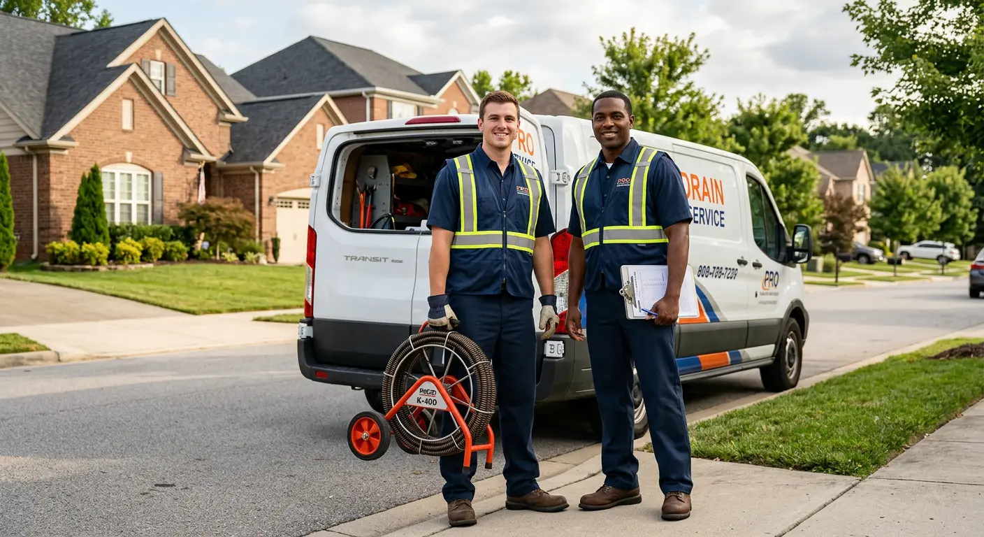 Sewer and drain service team with equipment ready for work in Rock Island